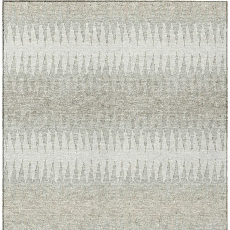 9' X 12' Ivory And Gray Striped Washable Indoor Outdoor Area Rug