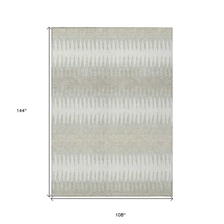 9' X 12' Ivory And Gray Striped Washable Indoor Outdoor Area Rug