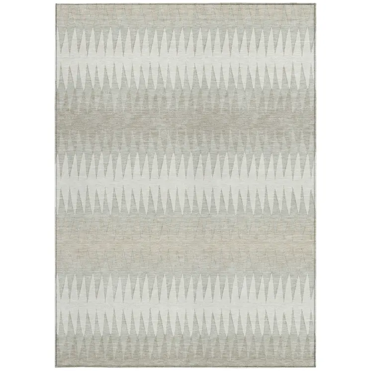 10' X 14' Ivory And Gray Striped Washable Indoor Outdoor Area Rug