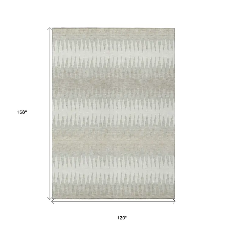 10' X 14' Ivory And Gray Striped Washable Indoor Outdoor Area Rug