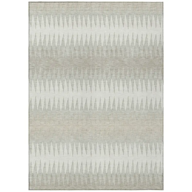 10' X 14' Ivory And Gray Striped Washable Indoor Outdoor Area Rug