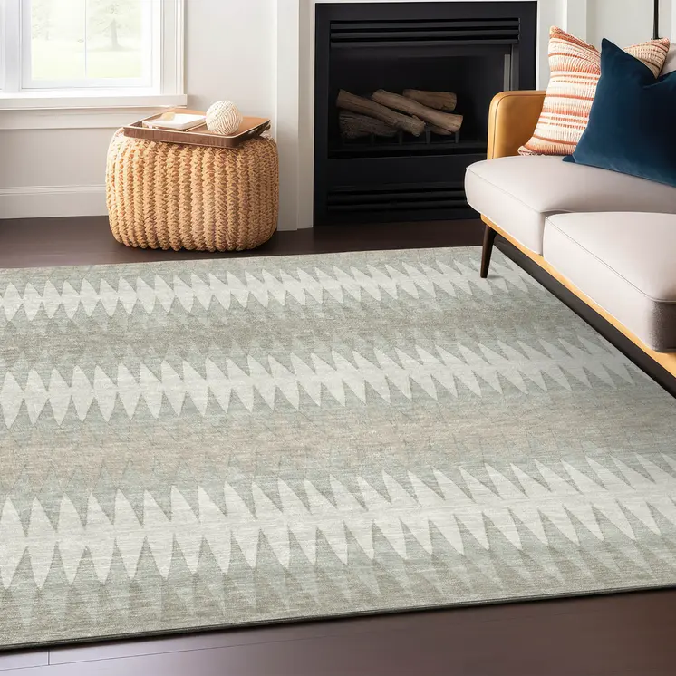10' X 14' Ivory And Gray Striped Washable Indoor Outdoor Area Rug