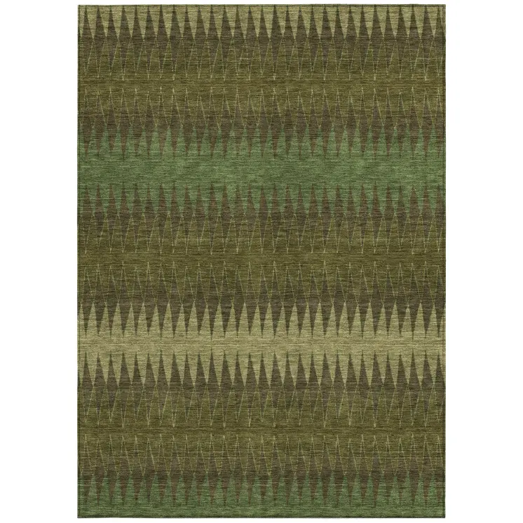 3' X 5' Olive Green And Dark Green Striped Washable Indoor Outdoor Area Rug