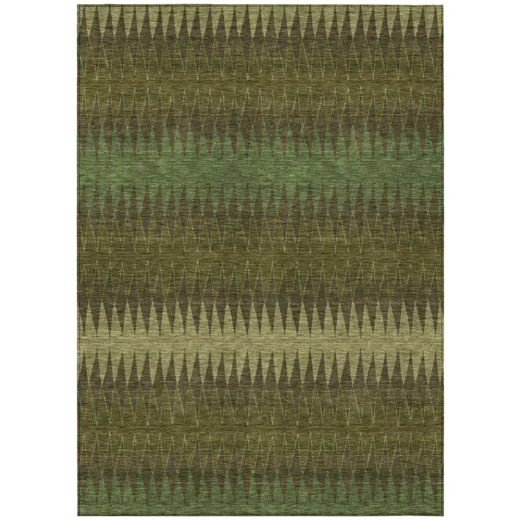 3' X 5' Olive Green And Dark Green Striped Washable Indoor Outdoor Area Rug