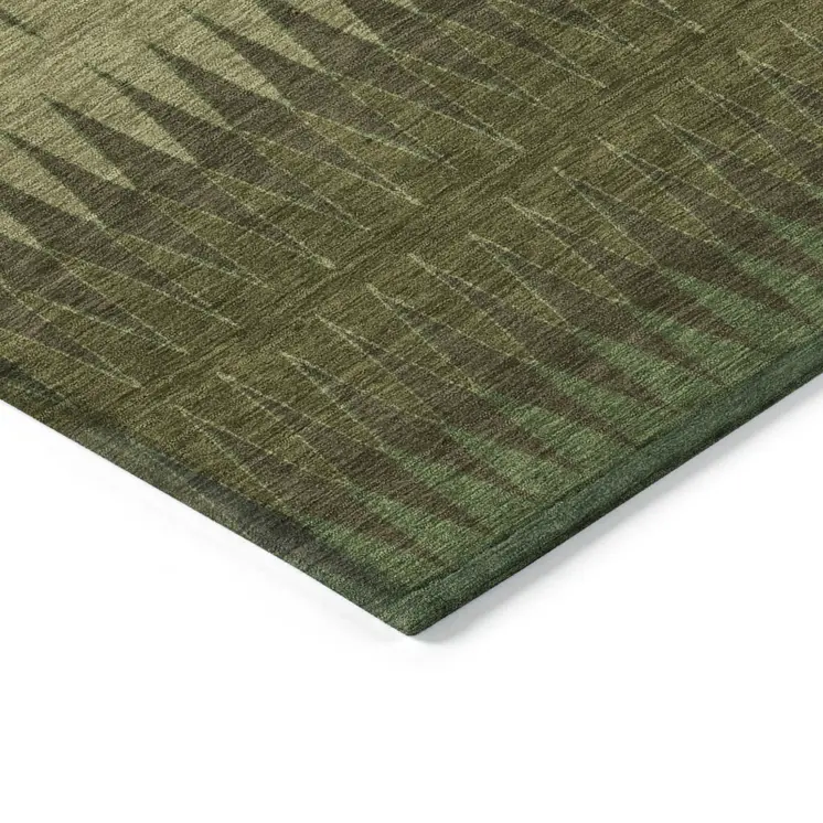5' X 8' Olive Green And Dark Green Striped Washable Indoor Outdoor Area Rug