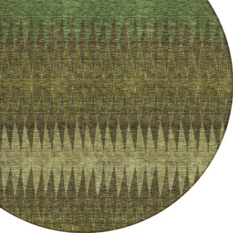 8' Olive Green And Dark Green Round Striped Washable Indoor Outdoor Area Rug