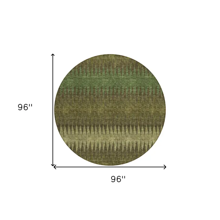 8' Olive Green And Dark Green Round Striped Washable Indoor Outdoor Area Rug