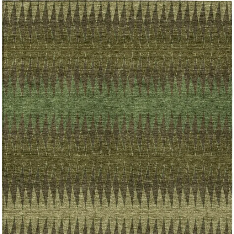 8' X 10' Olive Green And Dark Green Striped Washable Indoor Outdoor Area Rug