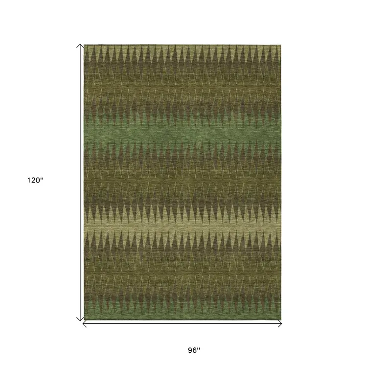 8' X 10' Olive Green And Dark Green Striped Washable Indoor Outdoor Area Rug