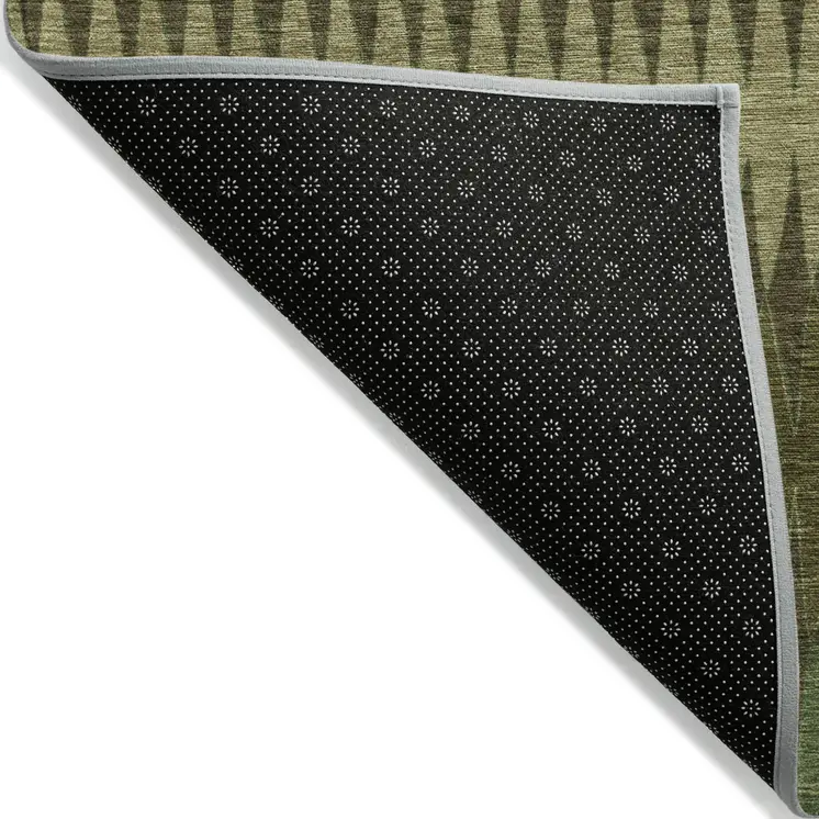 8' X 10' Olive Green And Dark Green Striped Washable Indoor Outdoor Area Rug