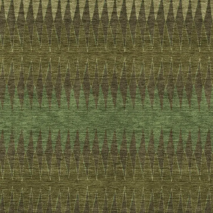 8' X 10' Olive Green And Dark Green Striped Washable Indoor Outdoor Area Rug
