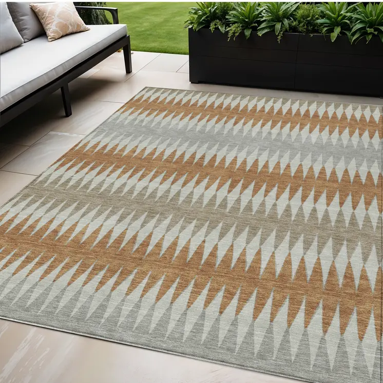 5' X 8' Orange Gray And Beige Striped Washable Indoor Outdoor Area Rug