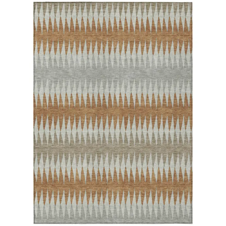 8' X 10' Orange Gray And Beige Striped Washable Indoor Outdoor Area Rug
