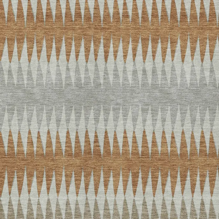 8' X 10' Orange Gray And Beige Striped Washable Indoor Outdoor Area Rug