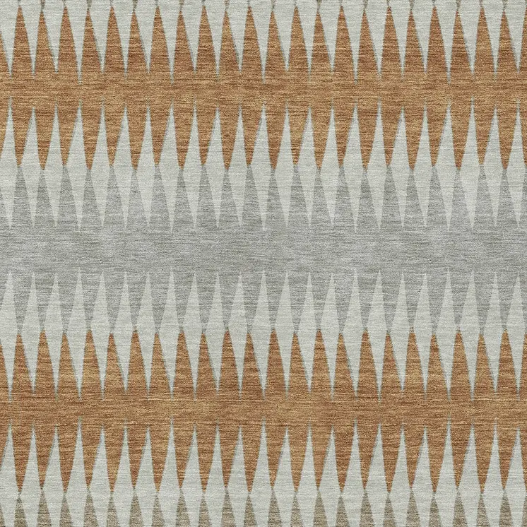 9' X 12' Orange Gray And Beige Striped Washable Indoor Outdoor Area Rug