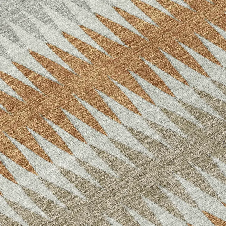 9' X 12' Orange Gray And Beige Striped Washable Indoor Outdoor Area Rug