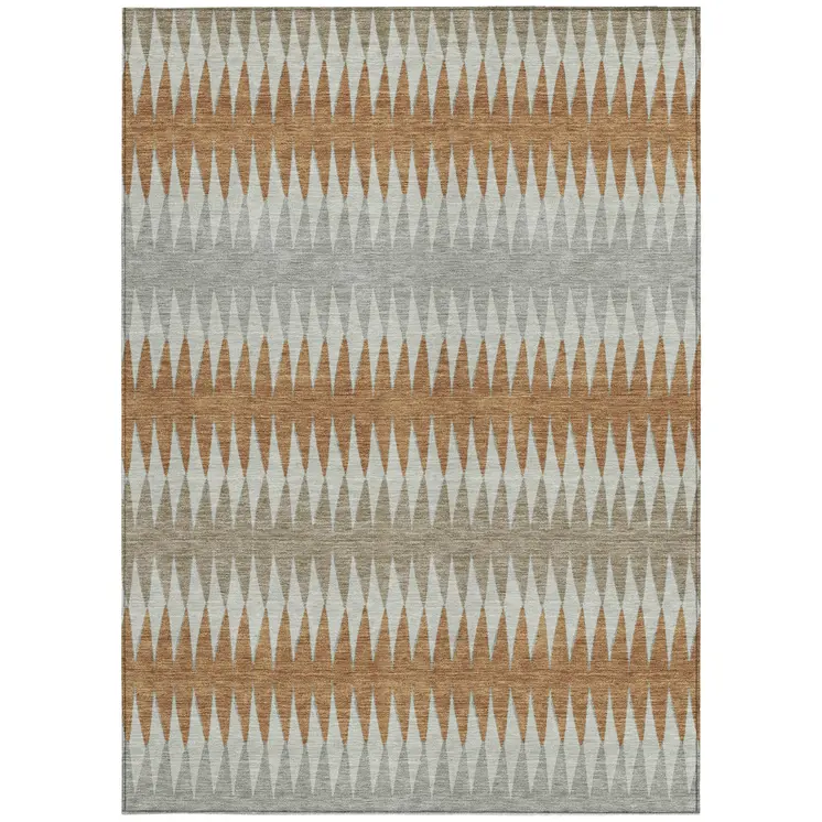 10' X 14' Orange Gray And Beige Striped Washable Indoor Outdoor Area Rug