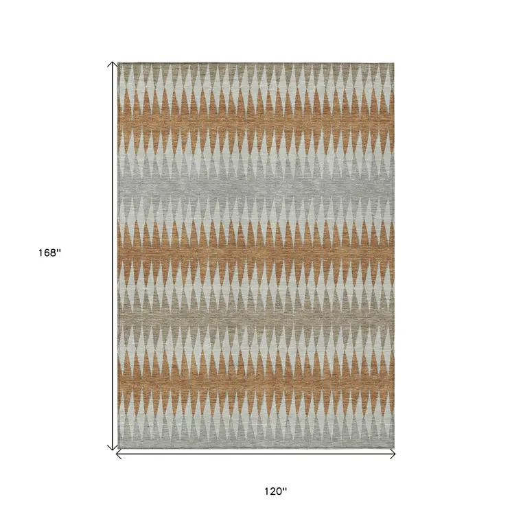 10' X 14' Orange Gray And Beige Striped Washable Indoor Outdoor Area Rug