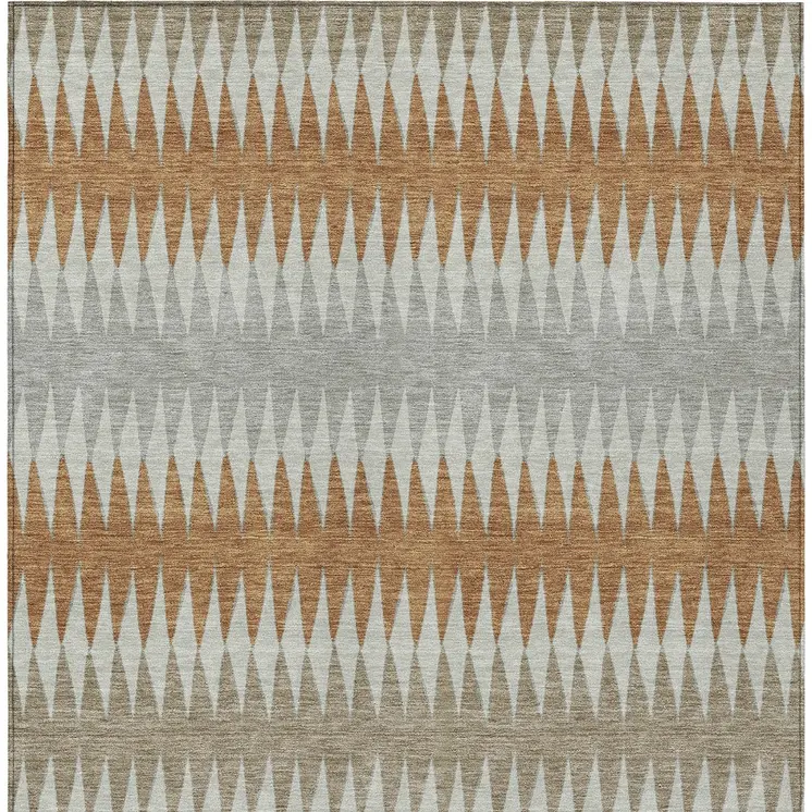 10' X 14' Orange Gray And Beige Striped Washable Indoor Outdoor Area Rug