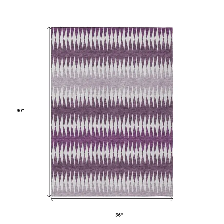 3' X 5' Purple And Ivory Striped Washable Indoor Outdoor Area Rug