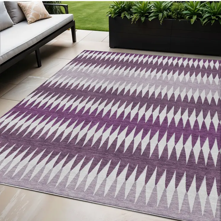 5' X 8' Purple And Ivory Striped Washable Indoor Outdoor Area Rug