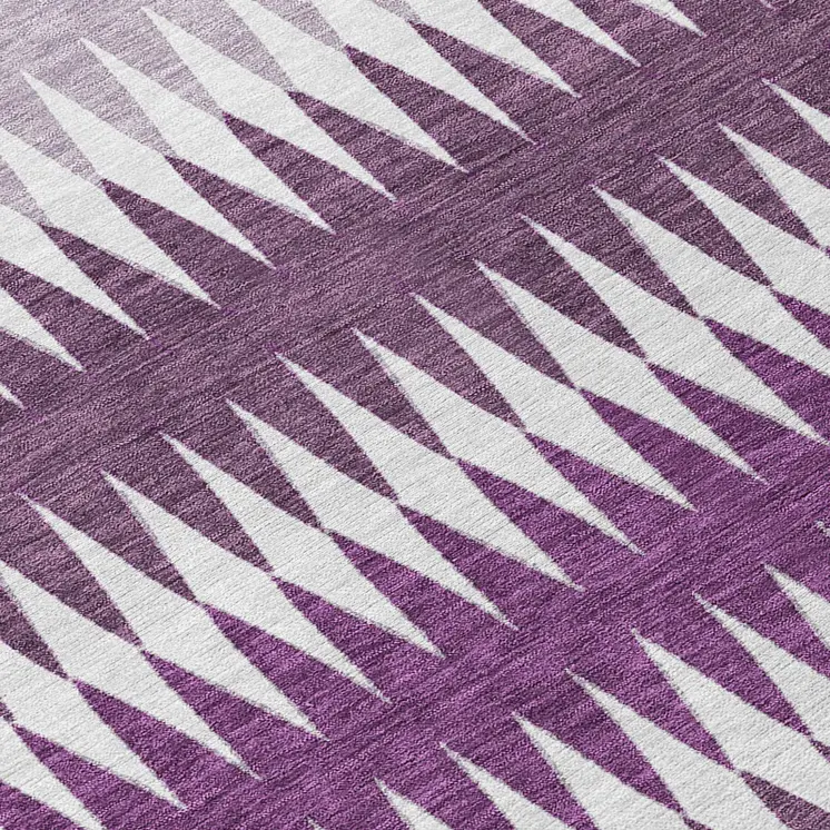 8' Purple And Ivory Round Striped Washable Indoor Outdoor Area Rug