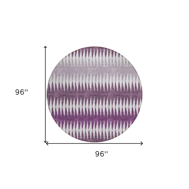 8' Purple And Ivory Round Striped Washable Indoor Outdoor Area Rug