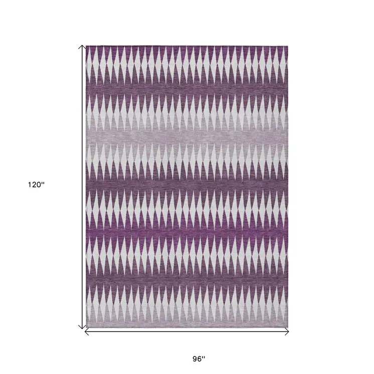 8' X 10' Purple And Ivory Striped Washable Indoor Outdoor Area Rug
