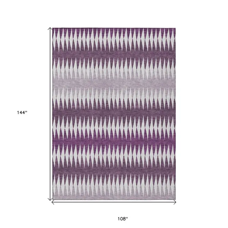 9' X 12' Purple And Ivory Striped Washable Indoor Outdoor Area Rug