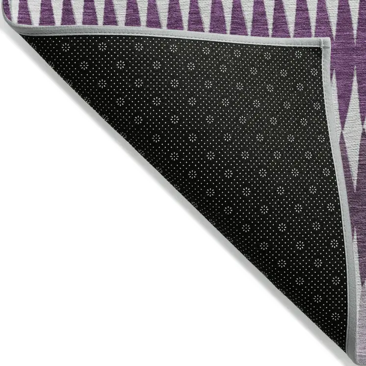 9' X 12' Purple And Ivory Striped Washable Indoor Outdoor Area Rug