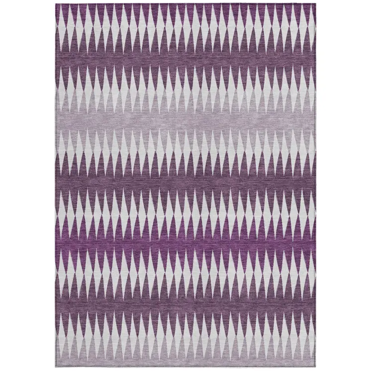 9' X 12' Purple And Ivory Striped Washable Indoor Outdoor Area Rug