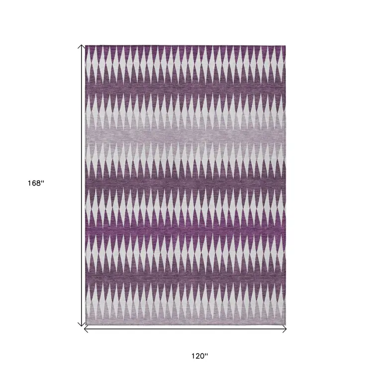 10' X 14' Purple And Ivory Striped Washable Indoor Outdoor Area Rug