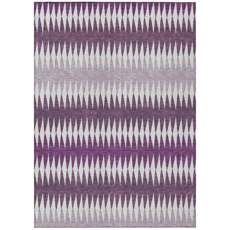 10' X 14' Purple And Ivory Striped Washable Indoor Outdoor Area Rug