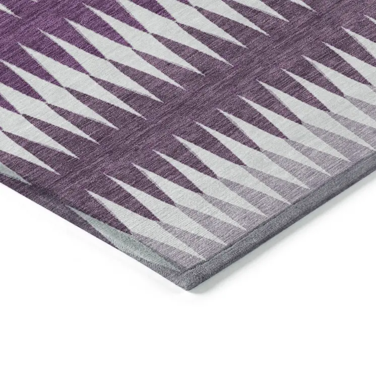 10' X 14' Purple And Ivory Striped Washable Indoor Outdoor Area Rug