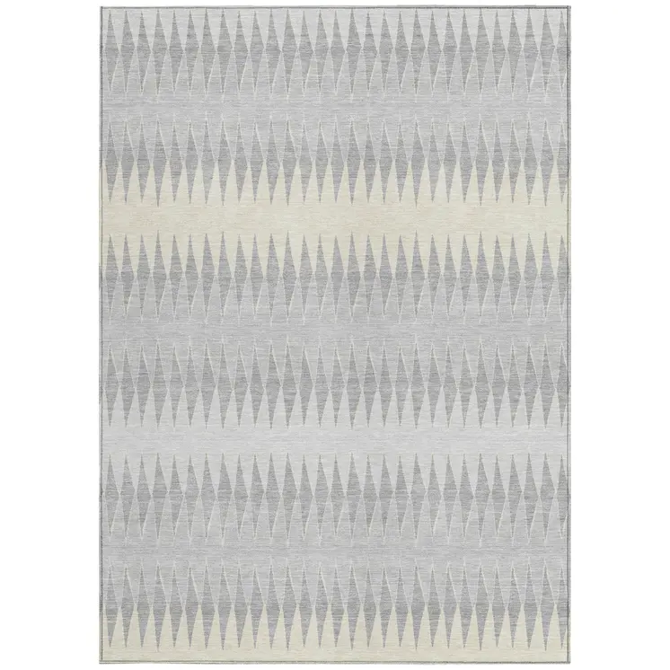 5' X 8' Silver Gray And Ivory Striped Washable Indoor Outdoor Area Rug