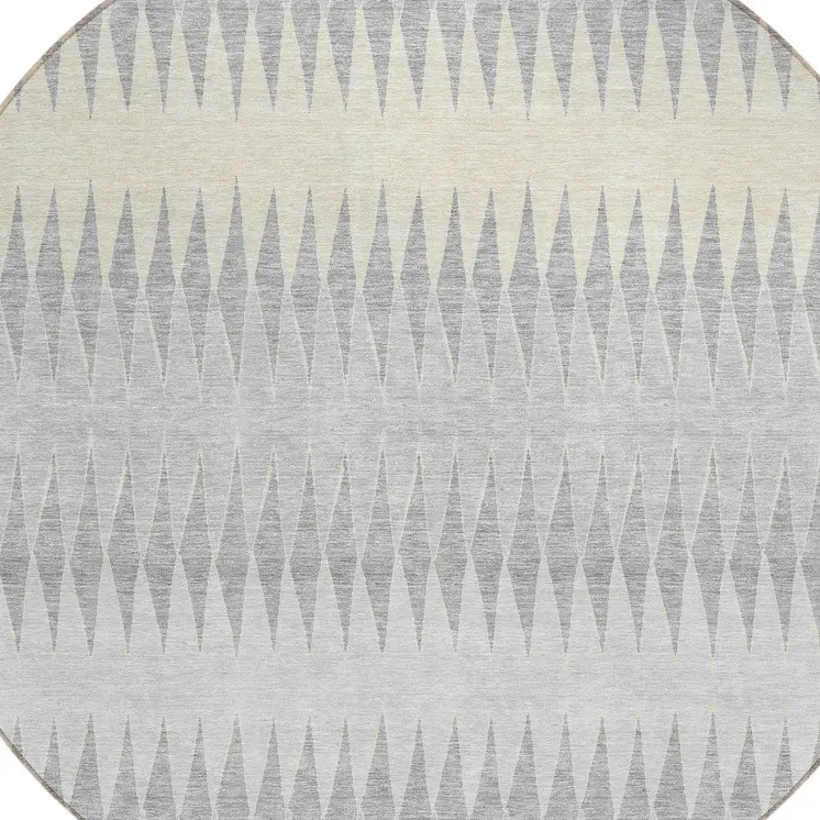 8' Silver Gray And Ivory Round Striped Washable Indoor Outdoor Area Rug
