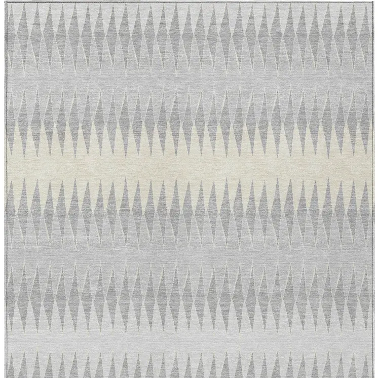 8' X 10' Silver Gray And Ivory Striped Washable Indoor Outdoor Area Rug