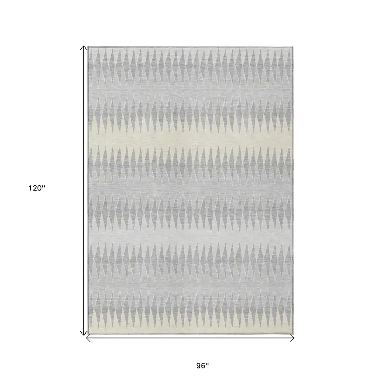 8' X 10' Silver Gray And Ivory Striped Washable Indoor Outdoor Area Rug