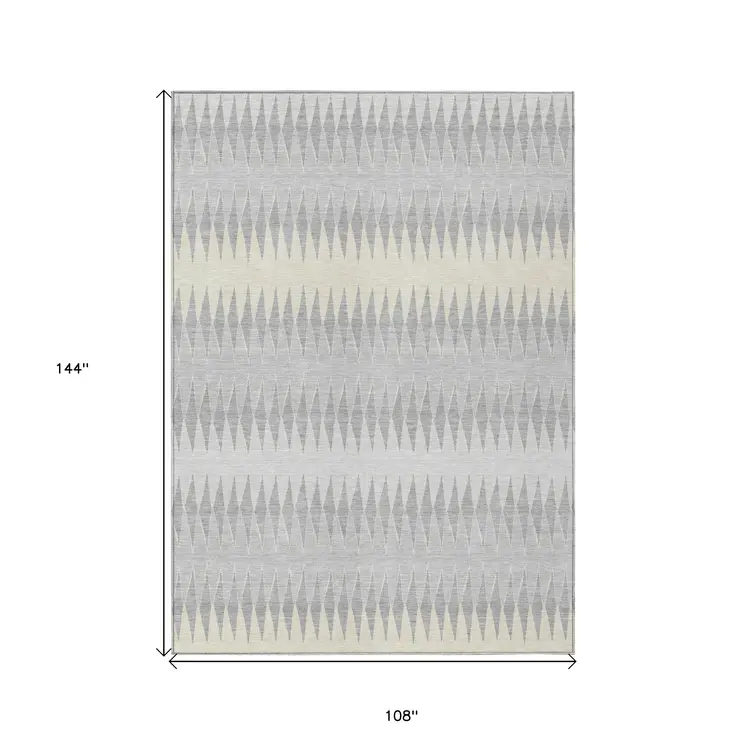 9' X 12' Silver Gray And Ivory Striped Washable Indoor Outdoor Area Rug