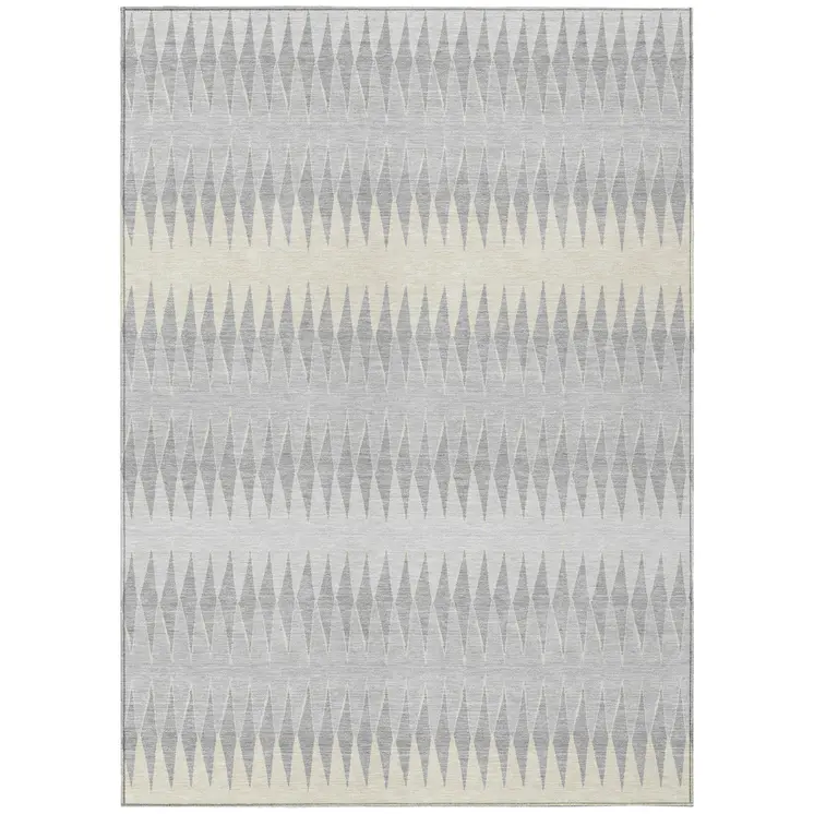 9' X 12' Silver Gray And Ivory Striped Washable Indoor Outdoor Area Rug