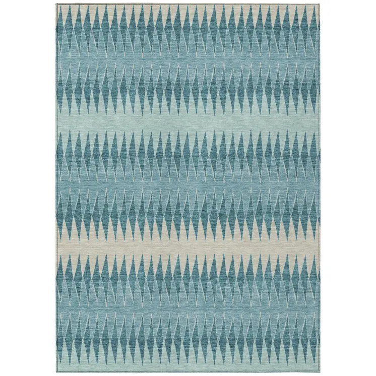 5' X 8' Teal Blue Aqua And Ivory Striped Washable Indoor Outdoor Area Rug
