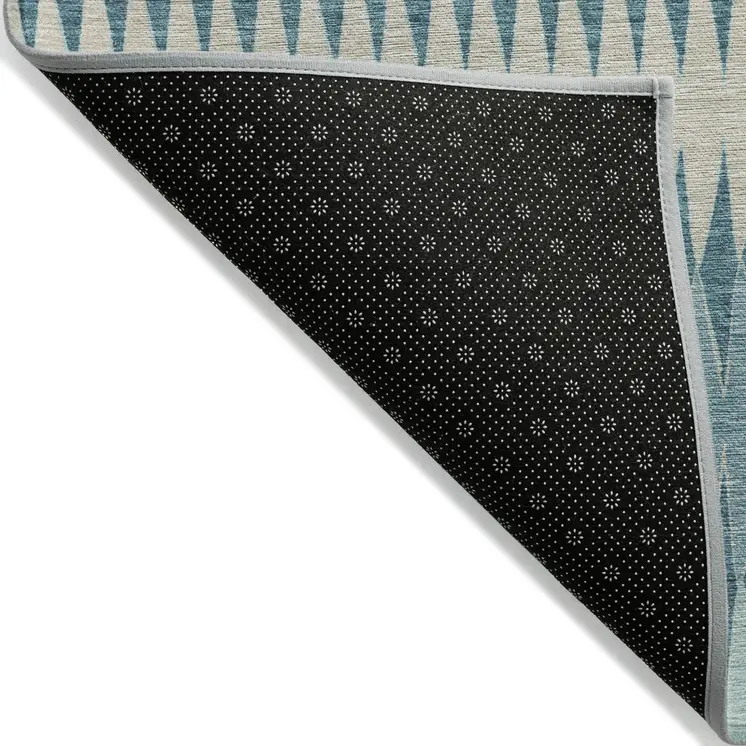 5' X 8' Teal Blue Aqua And Ivory Striped Washable Indoor Outdoor Area Rug