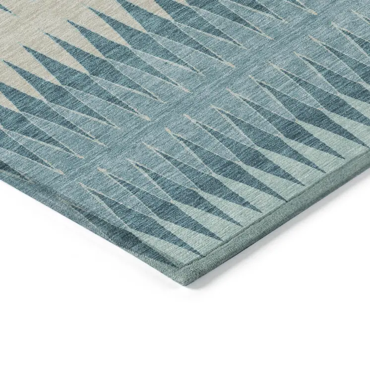 5' X 8' Teal Blue Aqua And Ivory Striped Washable Indoor Outdoor Area Rug