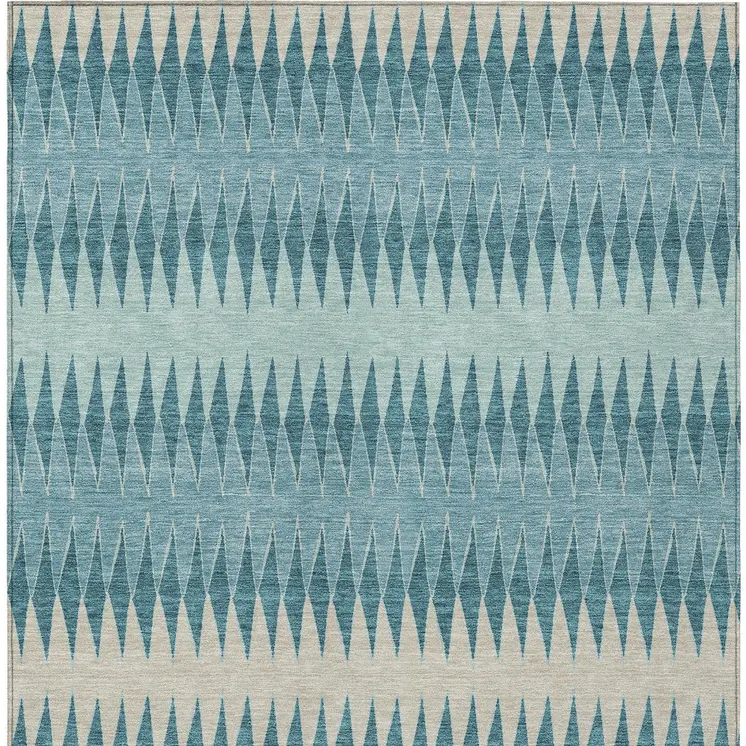 5' X 8' Teal Blue Aqua And Ivory Striped Washable Indoor Outdoor Area Rug
