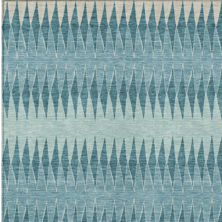8' X 10' Teal Blue Aqua And Ivory Striped Washable Indoor Outdoor Area Rug