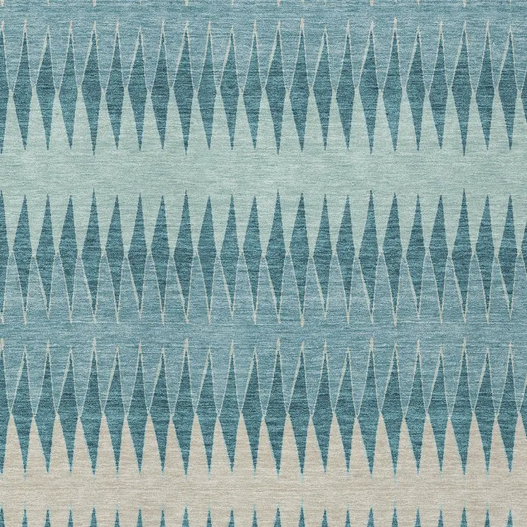 10' X 14' Teal Blue Aqua And Ivory Striped Washable Indoor Outdoor Area Rug