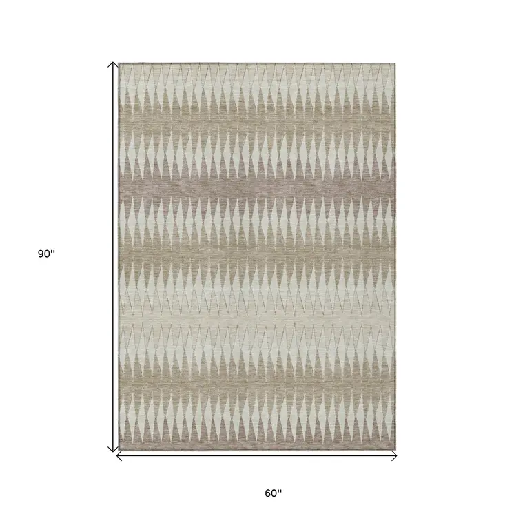 5' X 8' Taupe Beige And Ivory Striped Washable Indoor Outdoor Area Rug