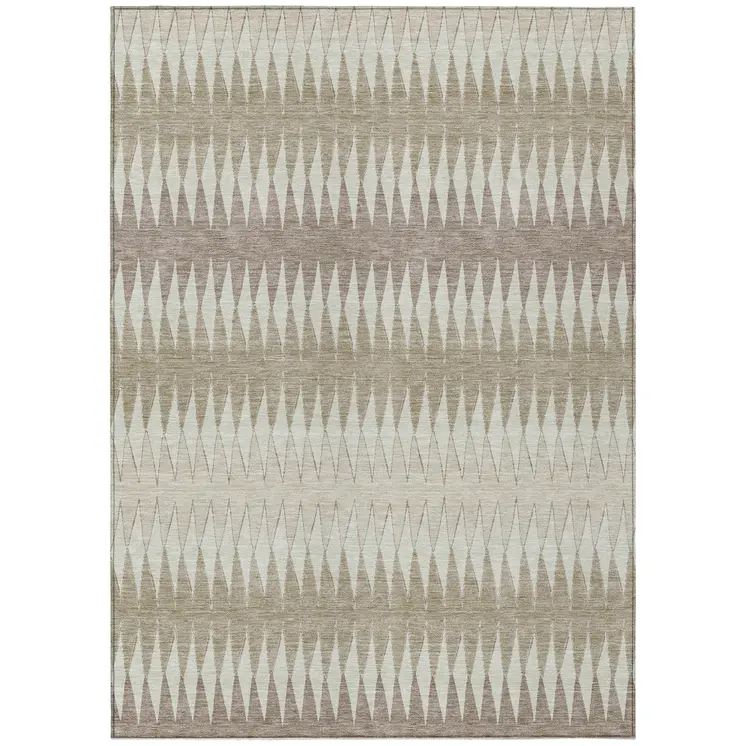5' X 8' Taupe Beige And Ivory Striped Washable Indoor Outdoor Area Rug