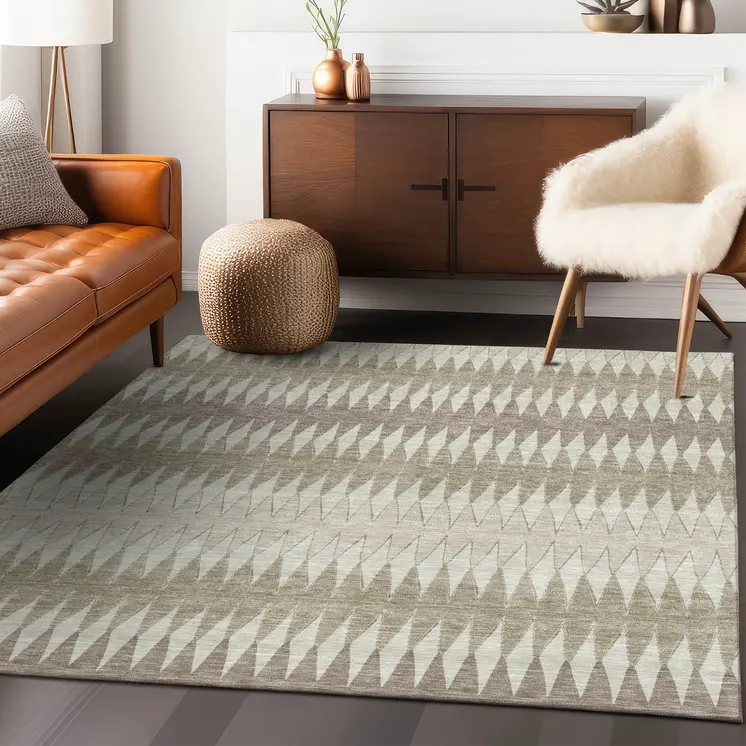 5' X 8' Taupe Beige And Ivory Striped Washable Indoor Outdoor Area Rug
