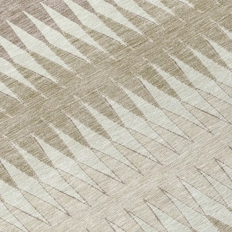 8' Taupe Beige And Ivory Round Striped Washable Indoor Outdoor Area Rug
